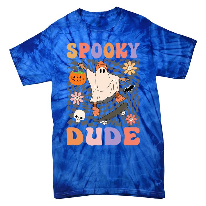 Retro Spooky Dude Ghost Skateboard JackOLantern Halloween Funny Gift Tie-Dye T-Shirt