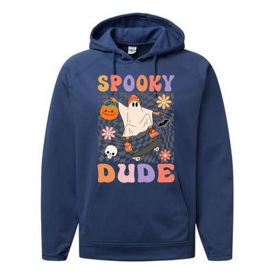 Retro Spooky Dude Ghost Skateboard JackOLantern Halloween Funny Gift Performance Fleece Hoodie