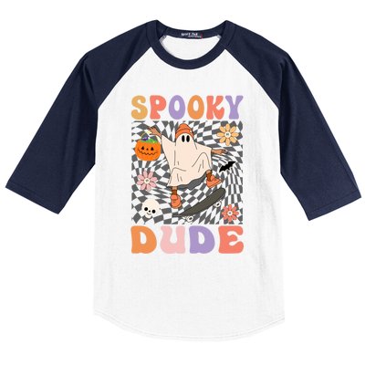 Retro Spooky Dude Ghost Skateboard JackOLantern Halloween Funny Gift Baseball Sleeve Shirt