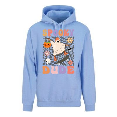 Retro Spooky Dude Ghost Skateboard JackOLantern Halloween Funny Gift Unisex Surf Hoodie