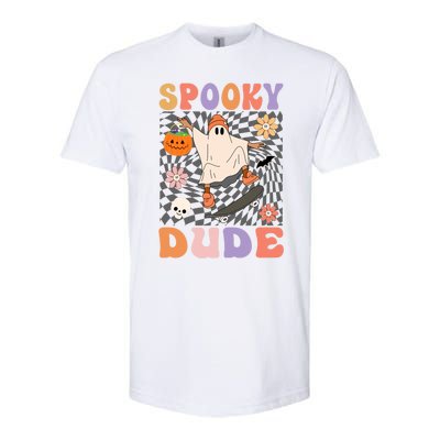 Retro Spooky Dude Ghost Skateboard JackOLantern Halloween Funny Gift Softstyle CVC T-Shirt