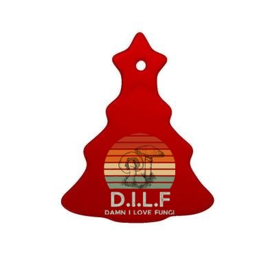 Retro Sun Dilf Damn I Love Fungi Mushrooms Mushroom Lover Ceramic Tree Ornament