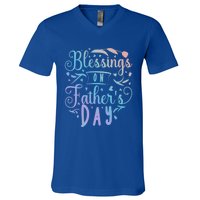 Retro Son Daughter Family Matching Blessing On Father's Day Gift V-Neck T-Shirt