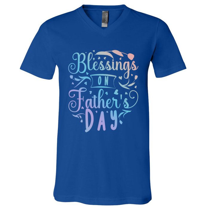 Retro Son Daughter Family Matching Blessing On Father's Day Gift V-Neck T-Shirt