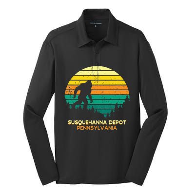 Retro Susquehanna Depot Pennsylvania Big Foot Souvenir Silk Touch Performance Long Sleeve Polo