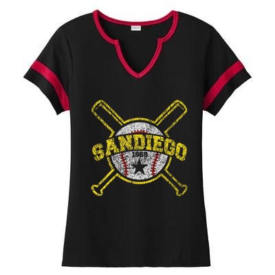 Retro San Diego Baseball Ladies Halftime Notch Neck Tee