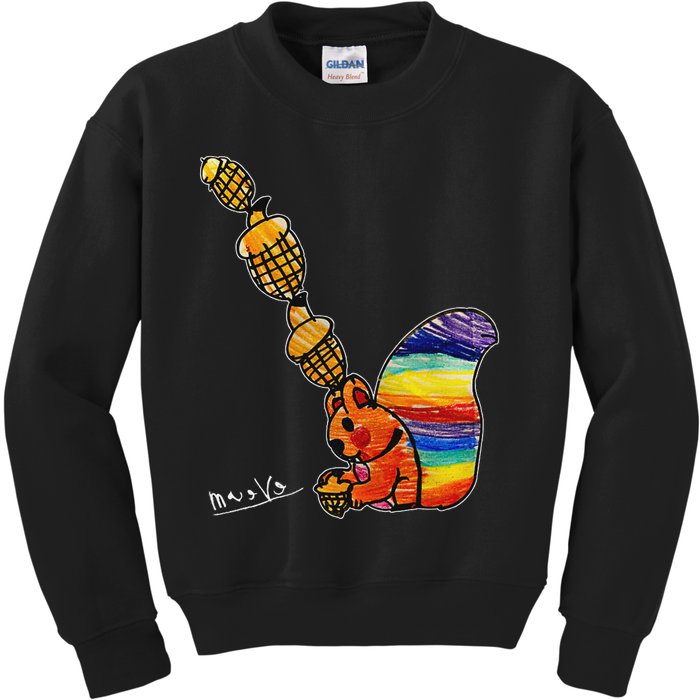 Rainbow Squirrel Drawing Kids Sweatshirt