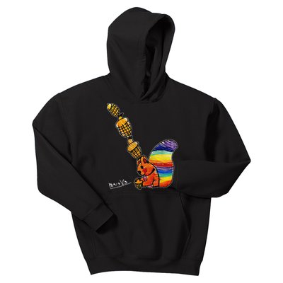 Rainbow Squirrel Drawing Kids Hoodie