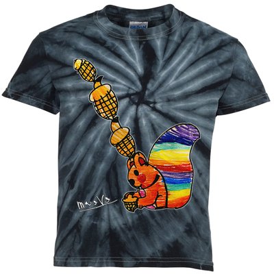 Rainbow Squirrel Drawing Kids Tie-Dye T-Shirt