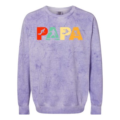 Retro Surf Dad Funny Papa Surfing Fathers Day Gift Colorblast Crewneck Sweatshirt