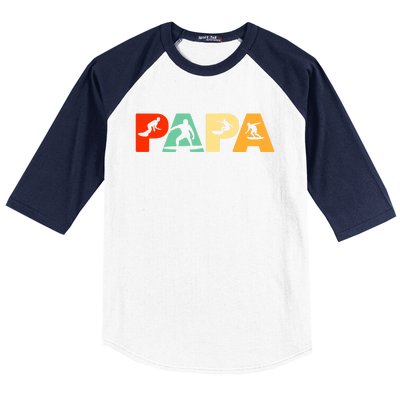 Retro Surf Dad Funny Papa Surfing Fathers Day Gift Baseball Sleeve Shirt