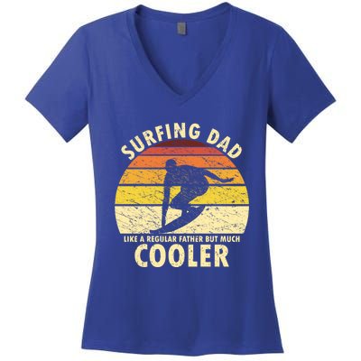 Retro Surfing Dad Surfer Surfing Father Meaningful Gift Women's V-Neck T-Shirt