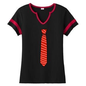 Red Stripes. Elegant And Funny. Striped Tie Ladies Halftime Notch Neck Tee