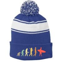 Retro Surfing Evolution Gift For Surfers Meaningful Gift Stripe Pom Pom Beanie