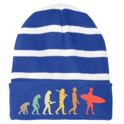 Retro Surfing Evolution Gift For Surfers Meaningful Gift Striped Beanie with Solid Band