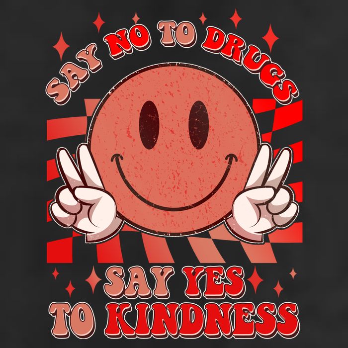 Retro Smiley Emoji Say No To Drugs Say Yes To Kindness Substance Abuse Awareness 7 Panel Mesh Trucker Snapback Hat