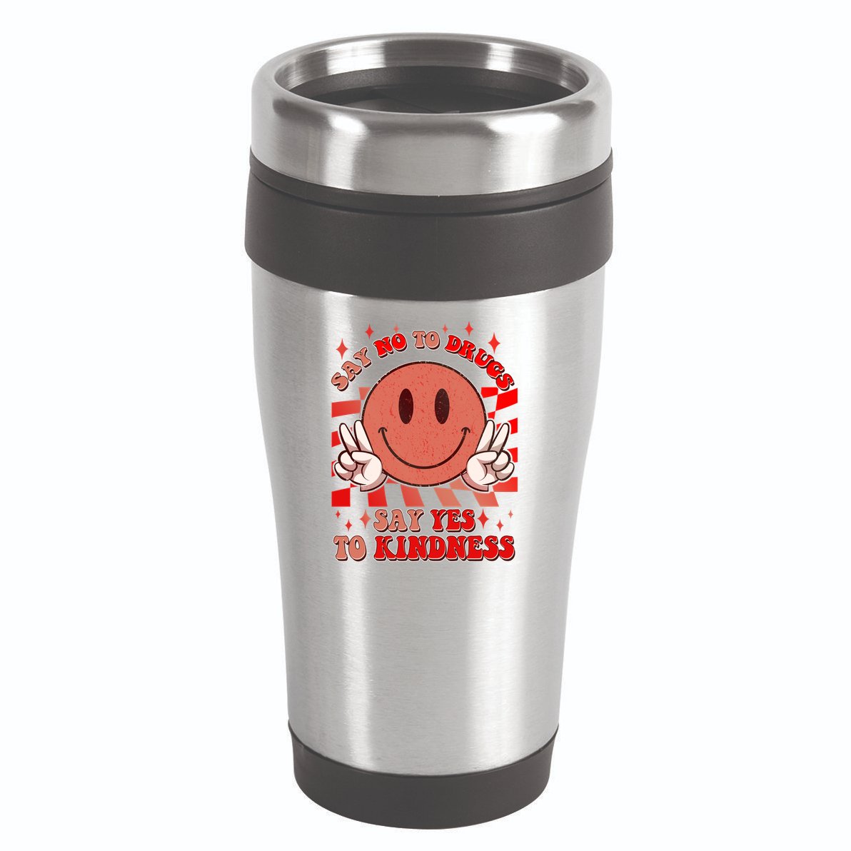 Retro Smiley Emoji Say No To Drugs Say Yes To Kindness Substance Abuse Awareness 16oz Travel Tumbler