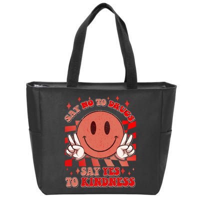 Retro Smiley Emoji Say No To Drugs Say Yes To Kindness Substance Abuse Awareness Zip Tote Bag