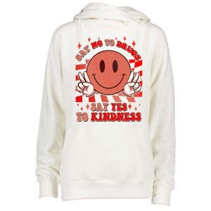 Retro Smiley Emoji Say No To Drugs Say Yes To Kindness Substance Abuse Awareness Womens Funnel Neck Pullover Hood