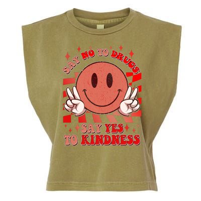 Retro Smiley Emoji Say No To Drugs Say Yes To Kindness Substance Abuse Awareness Garment-Dyed Women's Muscle Tee