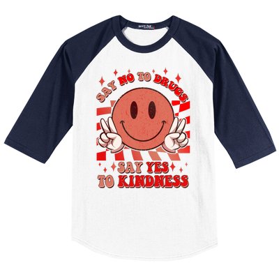 Retro Smiley Emoji Say No To Drugs Say Yes To Kindness Substance Abuse Awareness Baseball Sleeve Shirt