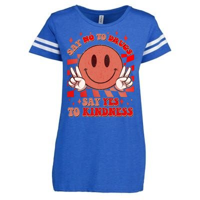 Retro Smiley Emoji Say No To Drugs Say Yes To Kindness Substance Abuse Awareness Enza Ladies Jersey Football T-Shirt