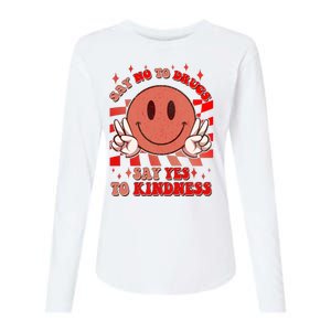 Retro Smiley Emoji Say No To Drugs Say Yes To Kindness Substance Abuse Awareness Womens Cotton Relaxed Long Sleeve T-Shirt