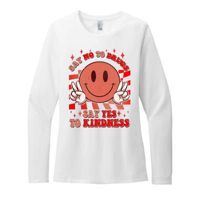 Retro Smiley Emoji Say No To Drugs Say Yes To Kindness Substance Abuse Awareness Womens CVC Long Sleeve Shirt