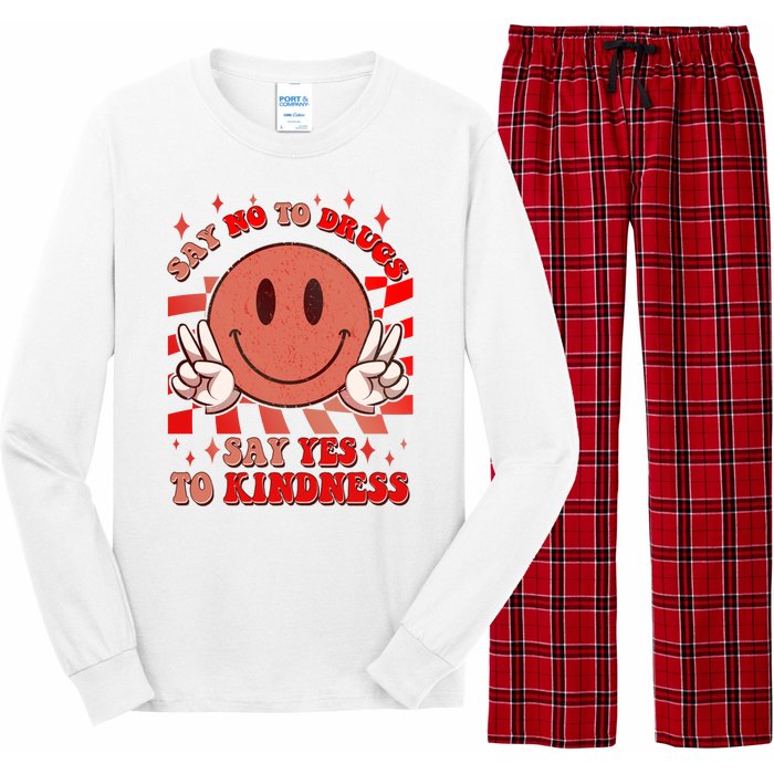 Retro Smiley Emoji Say No To Drugs Say Yes To Kindness Substance Abuse Awareness Long Sleeve Pajama Set