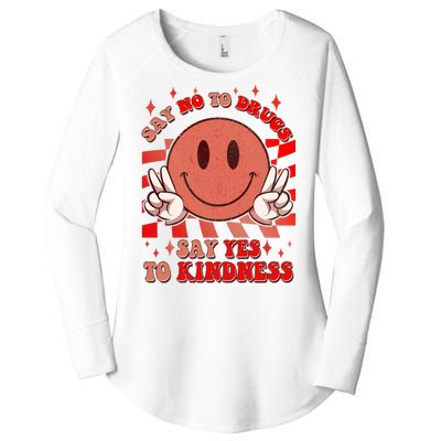 Retro Smiley Emoji Say No To Drugs Say Yes To Kindness Substance Abuse Awareness Women's Perfect Tri Tunic Long Sleeve Shirt