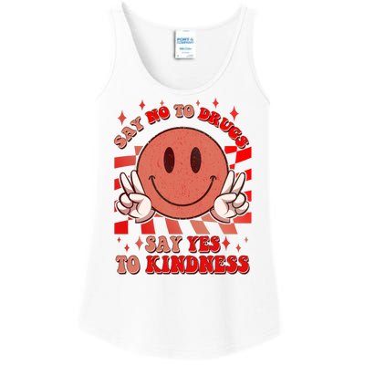 Retro Smiley Emoji Say No To Drugs Say Yes To Kindness Substance Abuse Awareness Ladies Essential Tank