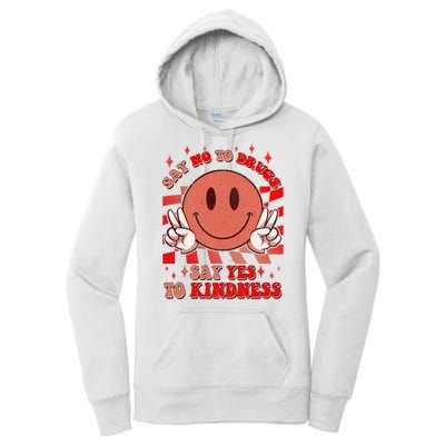 Retro Smiley Emoji Say No To Drugs Say Yes To Kindness Substance Abuse Awareness Women's Pullover Hoodie