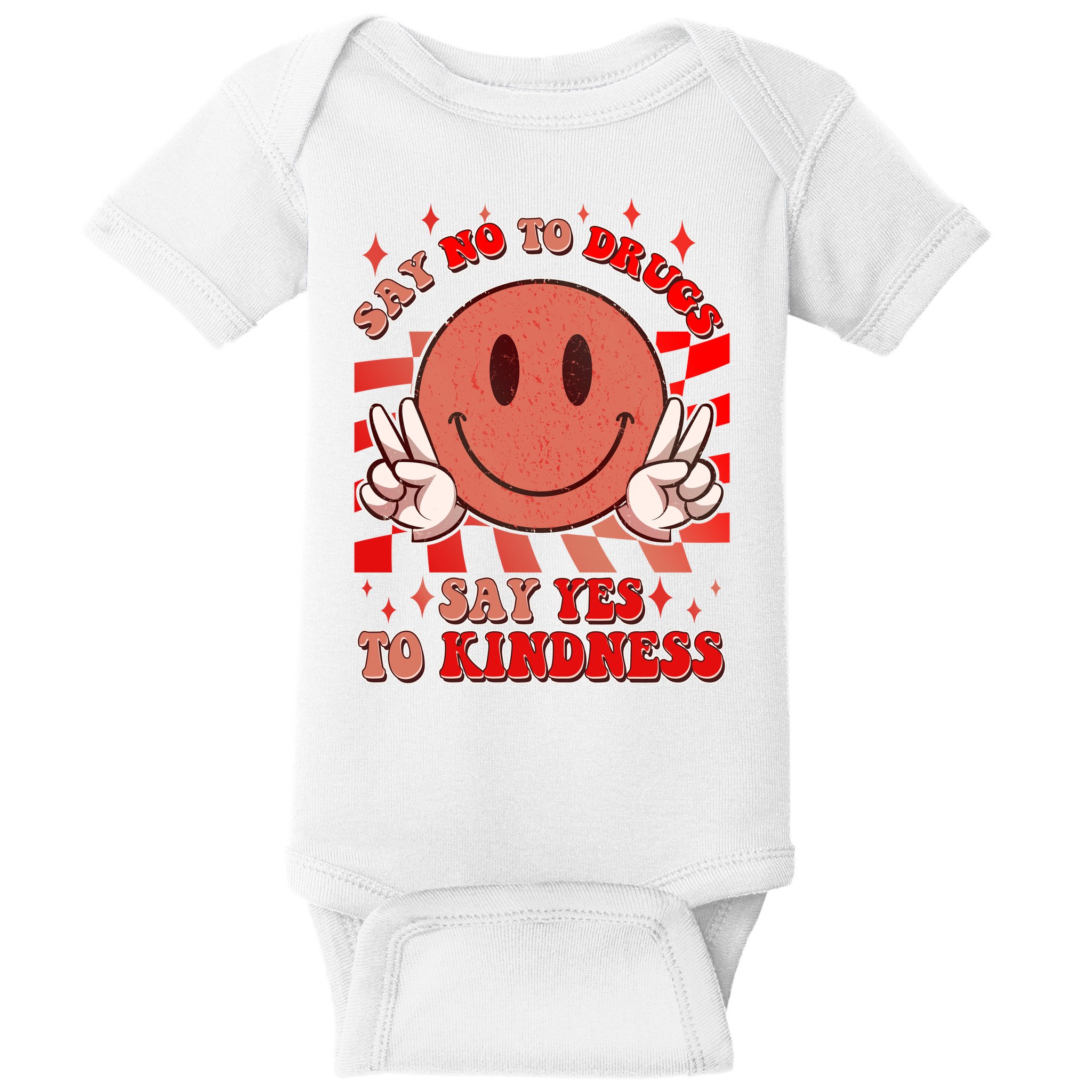 Retro Smiley Emoji Say No To Drugs Say Yes To Kindness Substance Abuse Awareness Baby Bodysuit