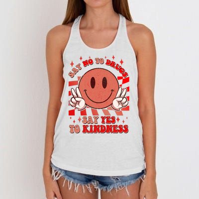 Retro Smiley Emoji Say No To Drugs Say Yes To Kindness Substance Abuse Awareness Women's Knotted Racerback Tank