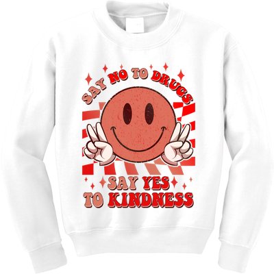 Retro Smiley Emoji Say No To Drugs Say Yes To Kindness Substance Abuse Awareness Kids Sweatshirt
