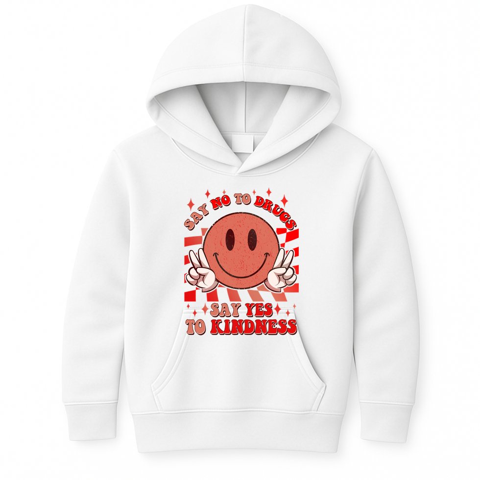 Retro Smiley Emoji Say No To Drugs Say Yes To Kindness Substance Abuse Awareness Kids Hoodie