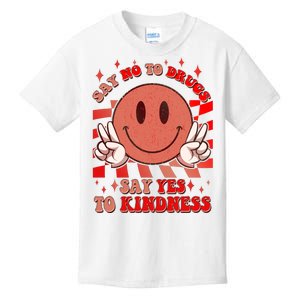 Retro Smiley Emoji Say No To Drugs Say Yes To Kindness Substance Abuse Awareness Kids T-Shirt