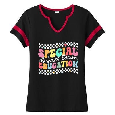 Retro Special Education Squad Groovy Dream Team Sped Teacher Ladies Halftime Notch Neck Tee