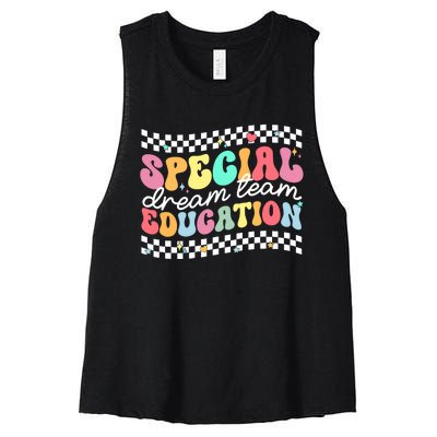 Retro Special Education Squad Groovy Dream Team Sped Teacher Women's Racerback Cropped Tank