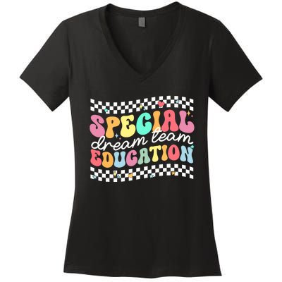 Retro Special Education Squad Groovy Dream Team Sped Teacher Women's V-Neck T-Shirt