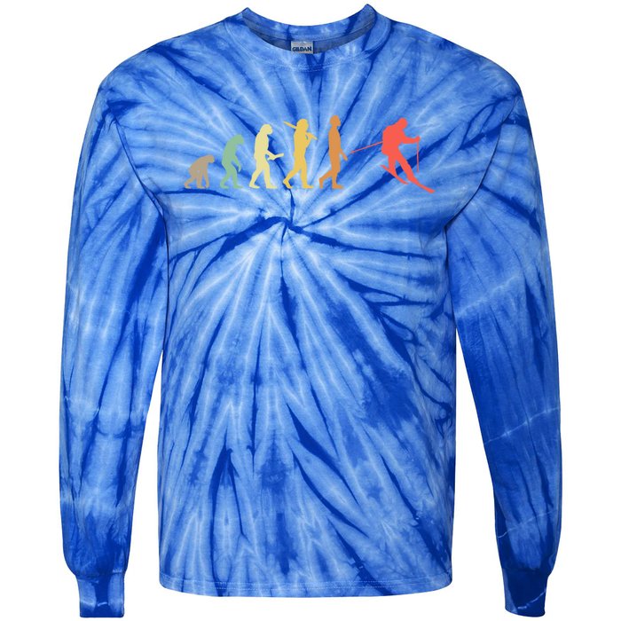 Retro Skiing Evolution Gift For Skiers Gift Tie-Dye Long Sleeve Shirt