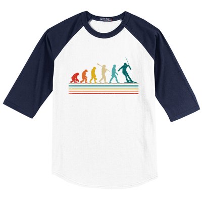 Retro Ski Evolution Ski Lover Skier Novelty Gift Baseball Sleeve Shirt