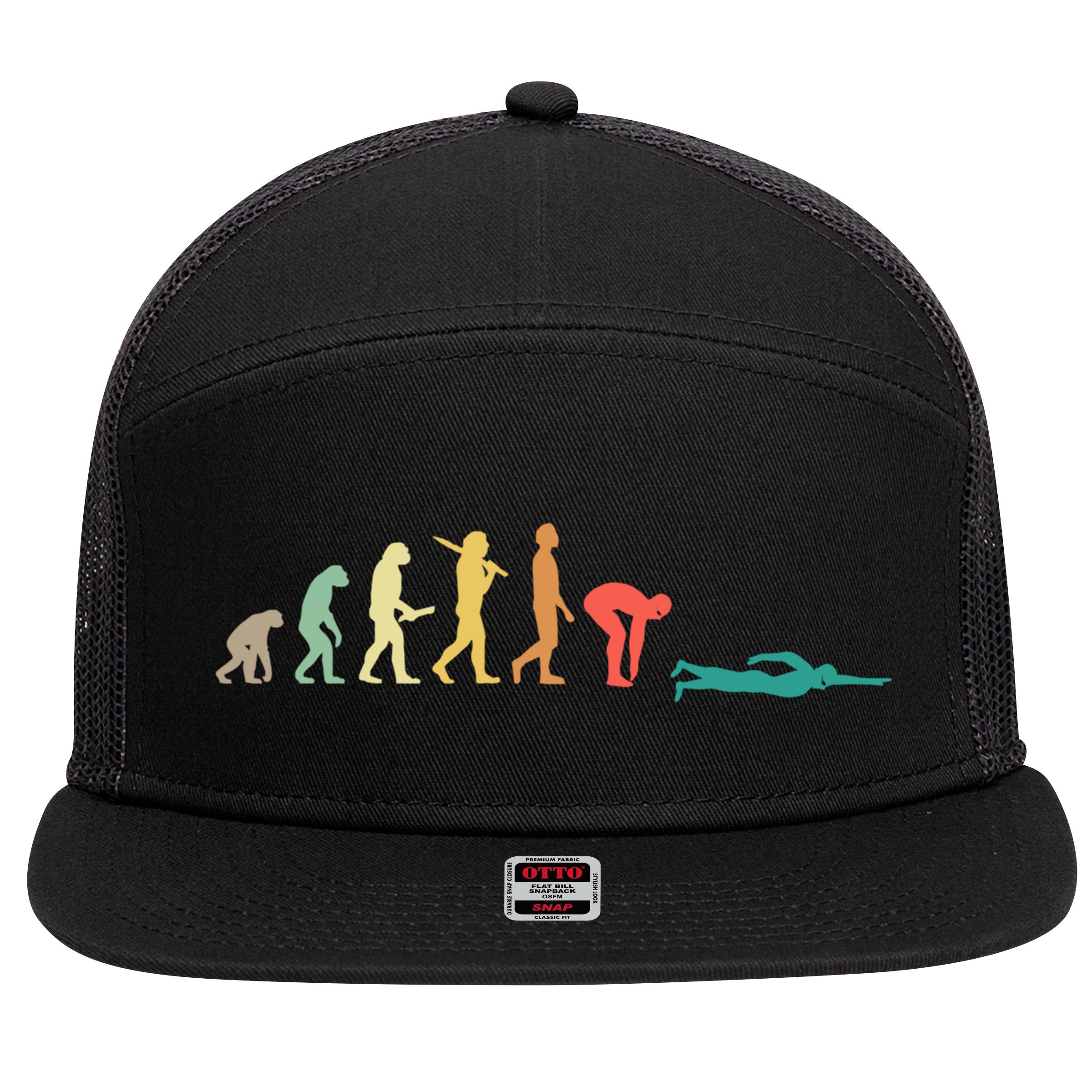 Retro Swimming Evolution Gift For Swimmers Gift 7 Panel Mesh Trucker Snapback Hat