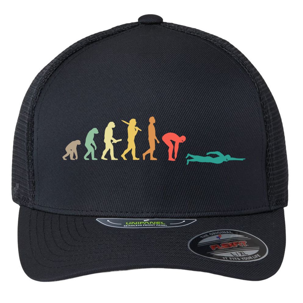 Retro Swimming Evolution Gift For Swimmers Gift Flexfit Unipanel Trucker Cap