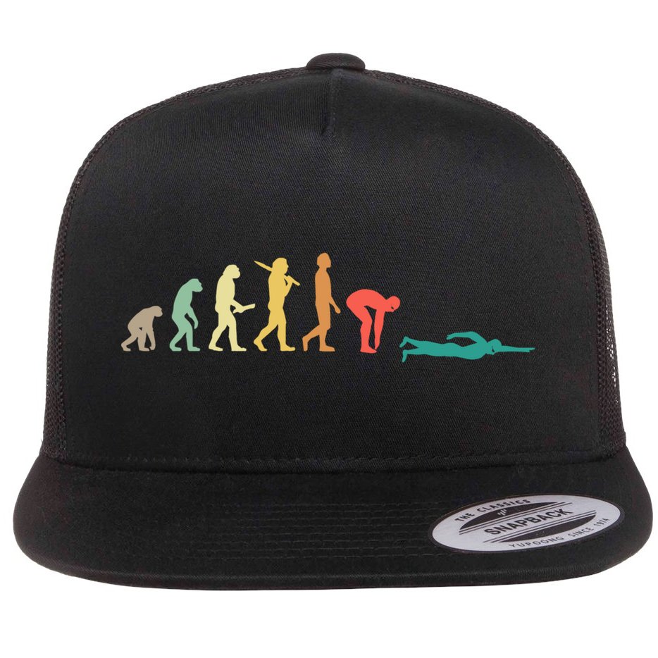 Retro Swimming Evolution Gift For Swimmers Gift Flat Bill Trucker Hat