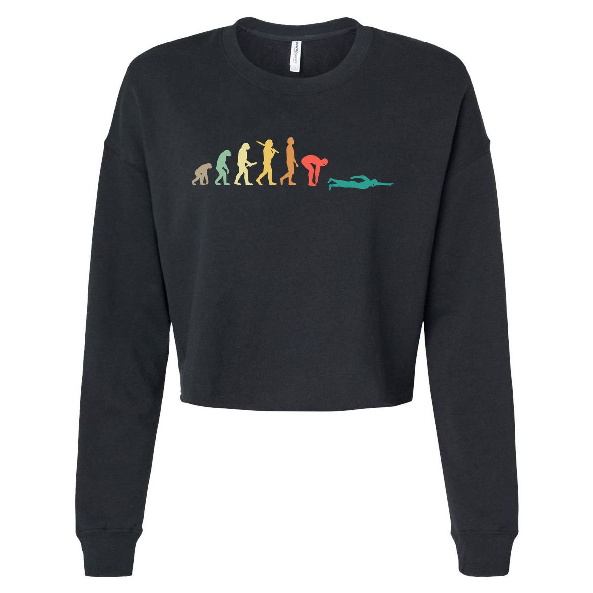 Retro Swimming Evolution Gift For Swimmers Gift Cropped Pullover Crew