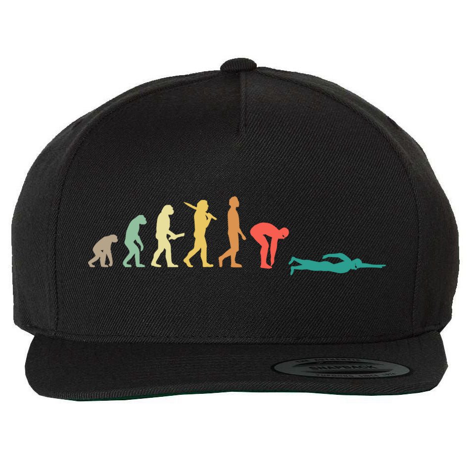 Retro Swimming Evolution Gift For Swimmers Gift Wool Snapback Cap