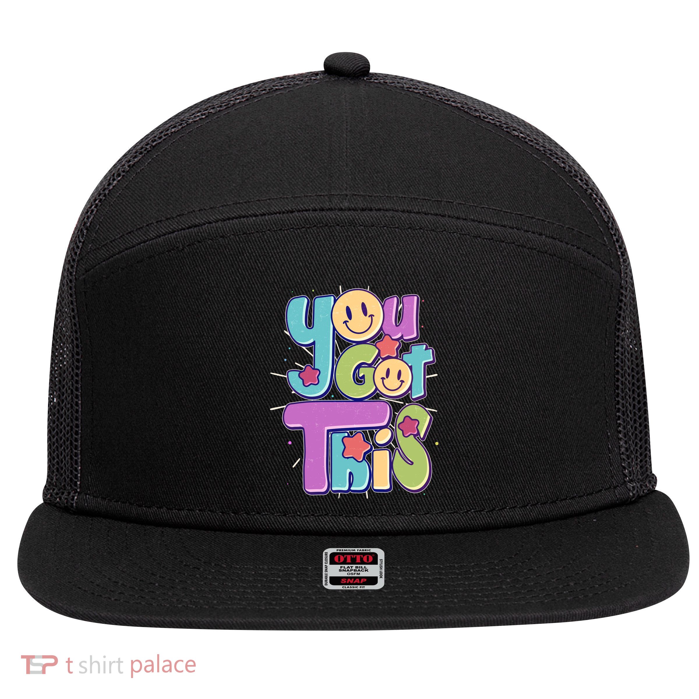 Retro Smiley Emoji You Got This 7 Panel Mesh Trucker Snapback Hat