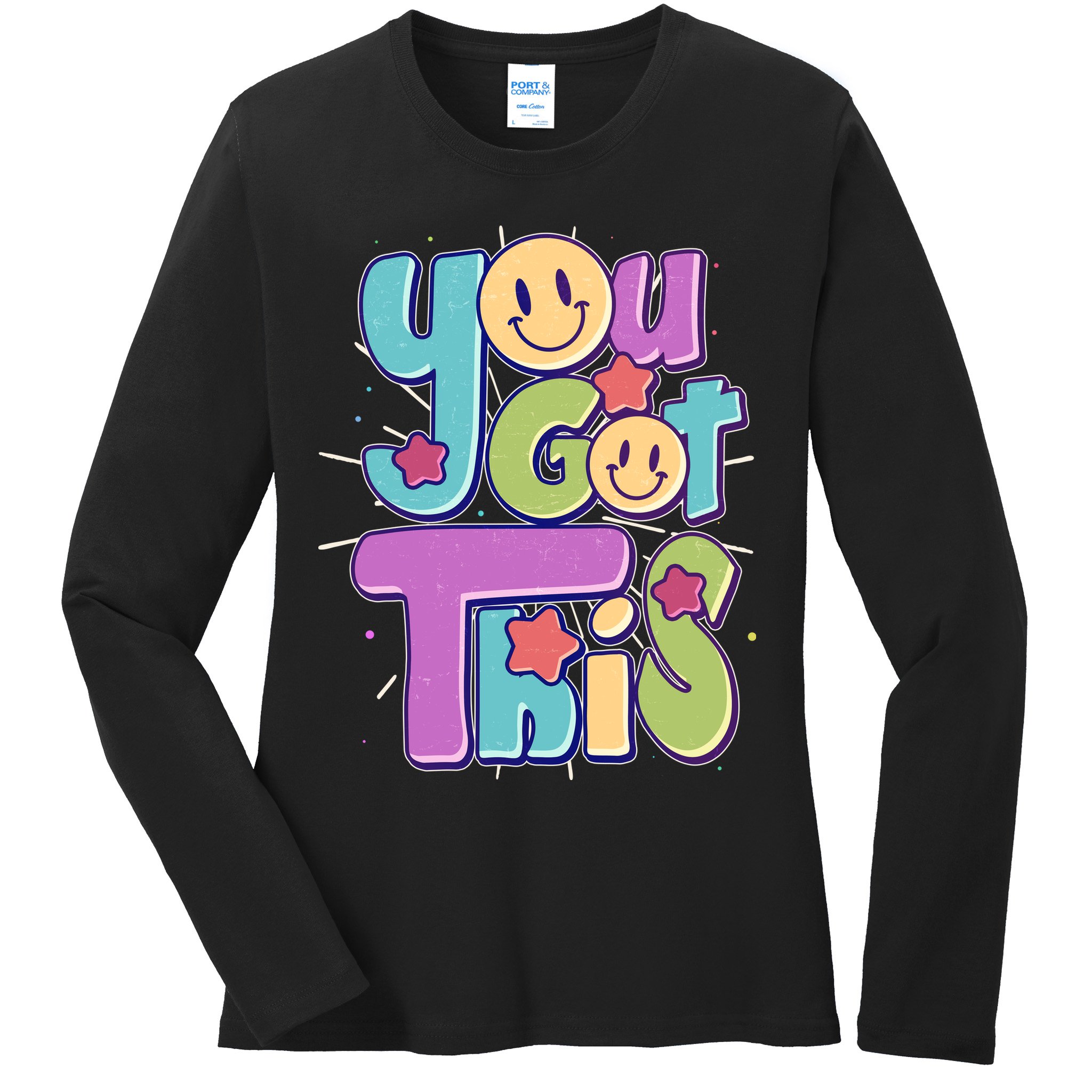 Retro Smiley Emoji You Got This Ladies Long Sleeve Shirt