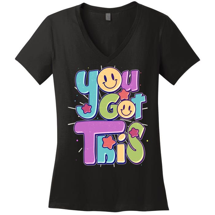 Retro Smiley Emoji You Got This Women's V-Neck T-Shirt